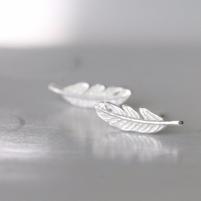 Sterling Silver Feather Earrings Studs