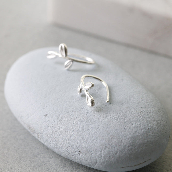 Sterling Silver Olive Leaf Hook Earrings