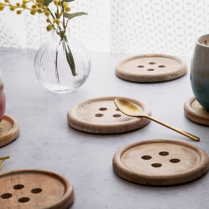 Wooden Brown Button Coaster - Set of 6sass & Belle 