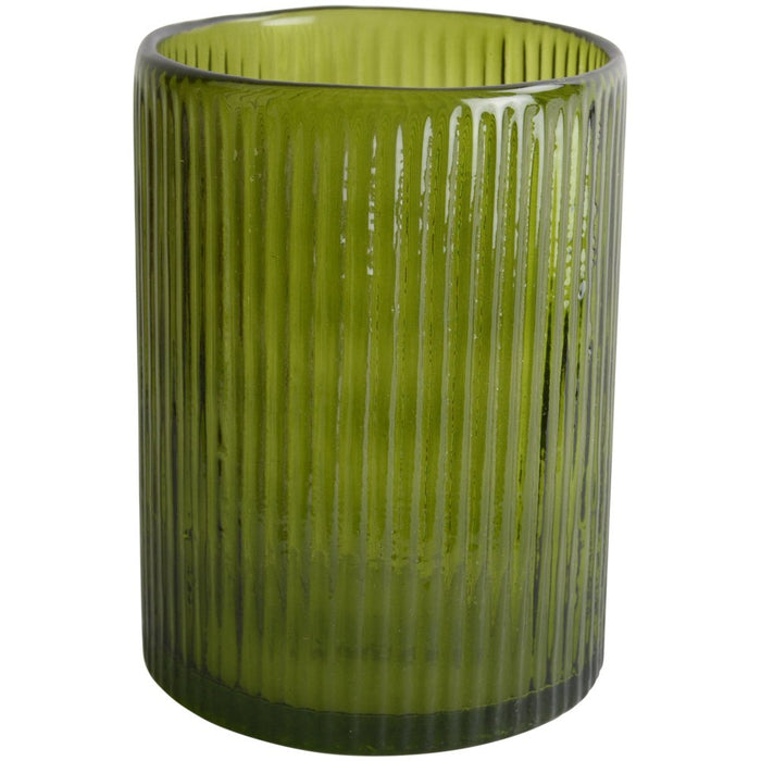 Ribbed Hurricane Glass Vintage Green Large