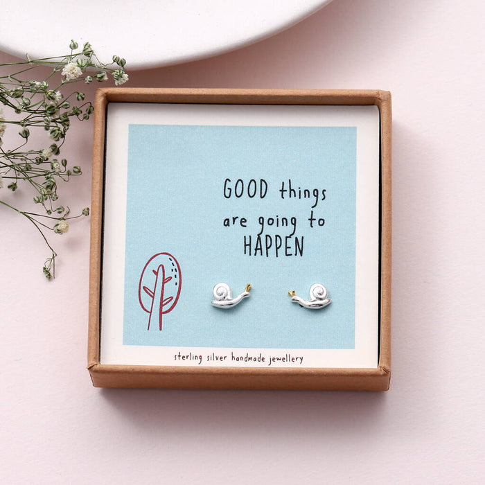 "Good things will happen" snail earrings