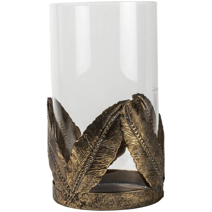 Hurricane Candle Lamp in Golden Leaves DesignGrand illusions home and garden