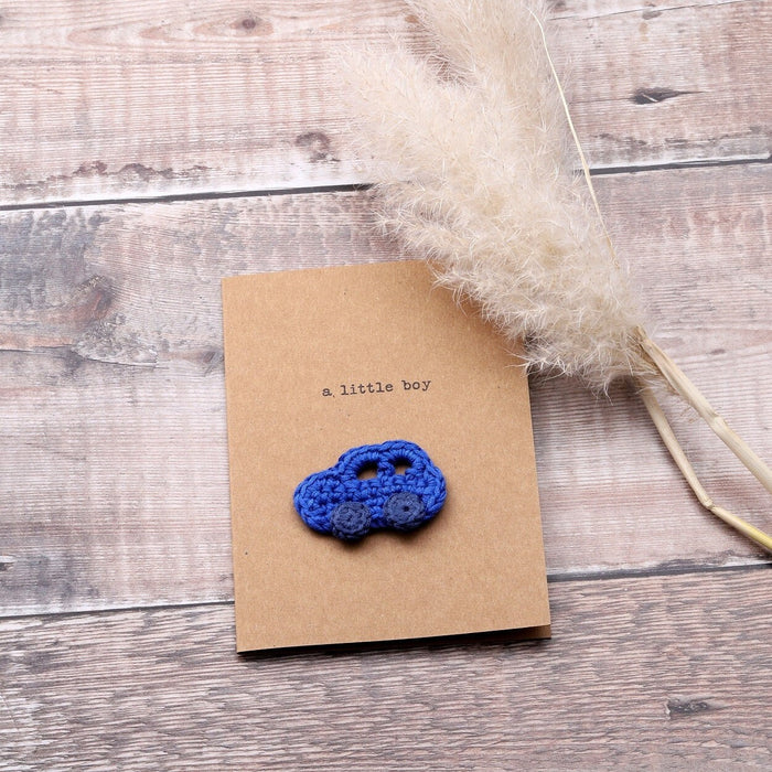 Personalisable greeting cards with crochet car