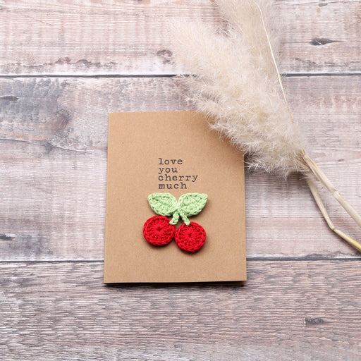 Personalisable greeting cards with crochet motif "love you cherry much"