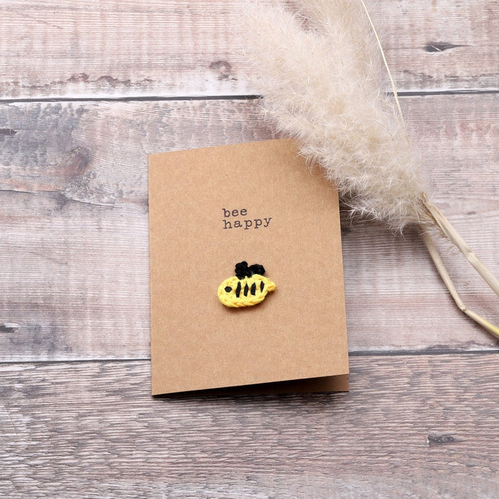 Personalisable greeting cards with crochet bee "Bee Happy"
