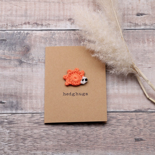 Personalisable greeting cards with small crochet hedgehog 'Hedghugs'