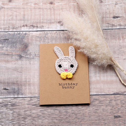 Personalisable greeting cards with large crochet bunny for "Birthday Bunny"