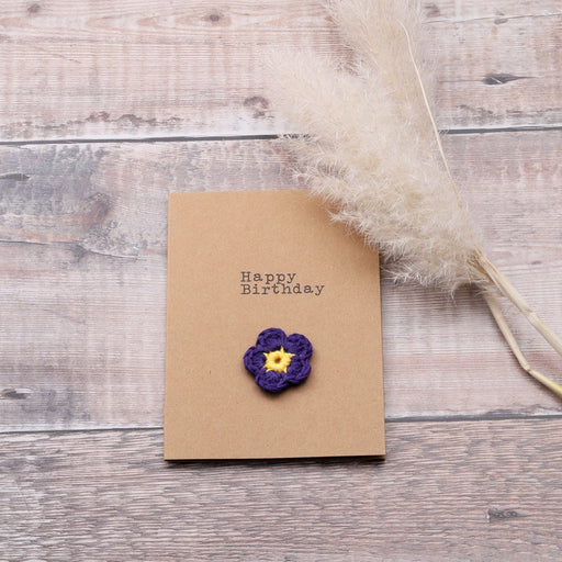 Personalisable greeting cards with crochet forget me not flower "Happy Birthday"