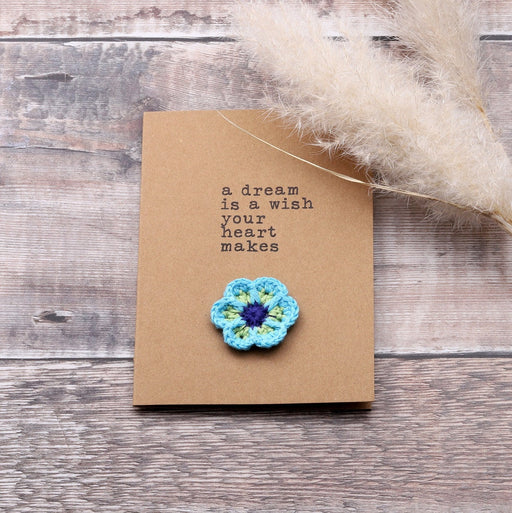 Personalisable greeting cards with flower crochet "A Dream Is A Wish Your Heart Makes"