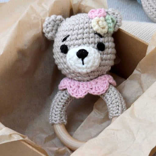 Hand Crochet Pink Teddy Rattle