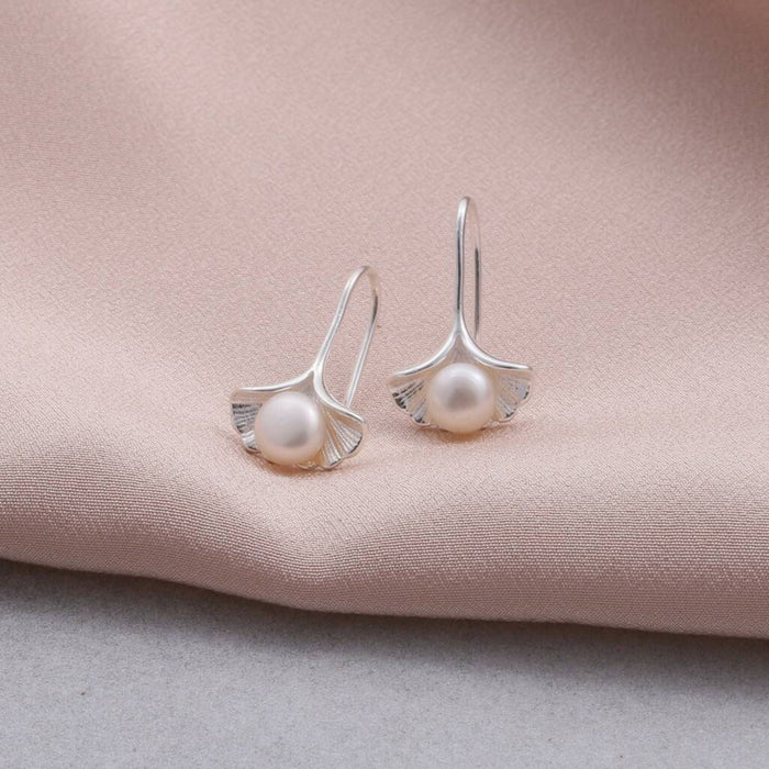 Sterling Silver Lotus Pearl Drop Earrings