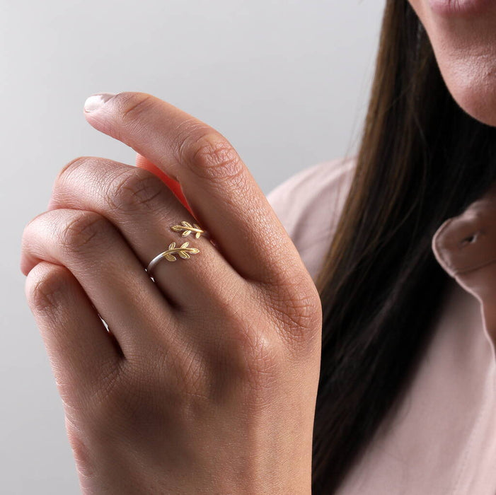 Sterling Silver Gold Leaves Ring