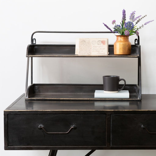 2 Shelf Desk Tidy Antique Black/Brass