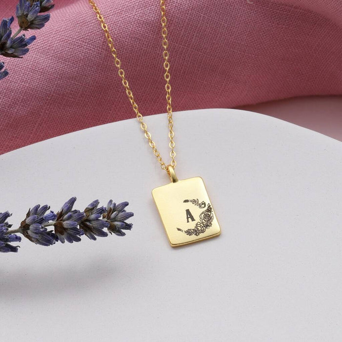 Sterling Silver Moon Flower Initial Necklace