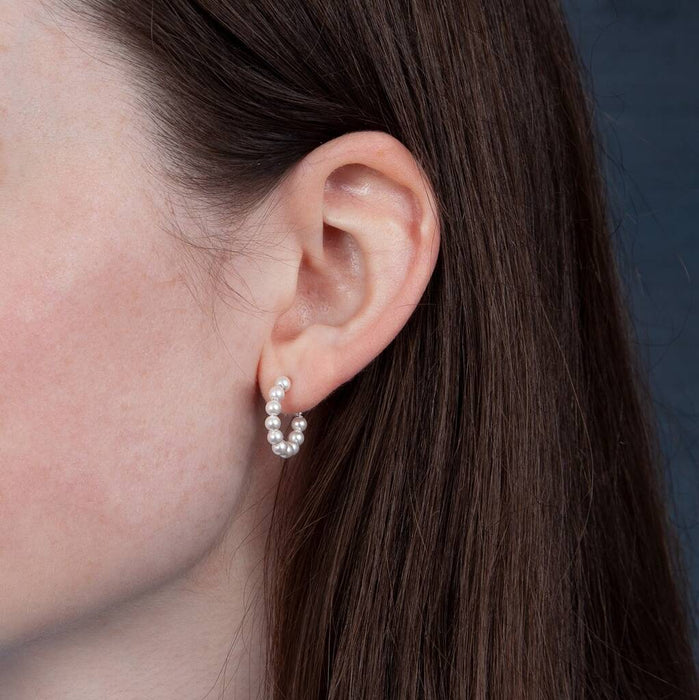 Sterling Silver Pearl Hoop Studs Earrings