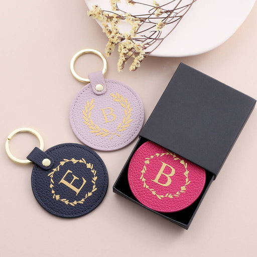 Personalised Initial Leather Round Key Ring
