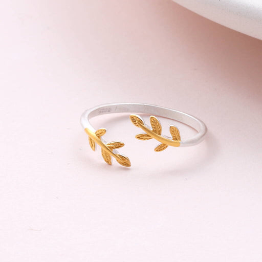 Sterling Silver Gold Leaves Ring