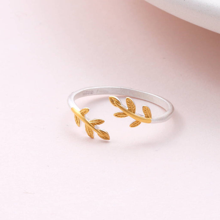 Sterling Silver Gold Leaves Ring