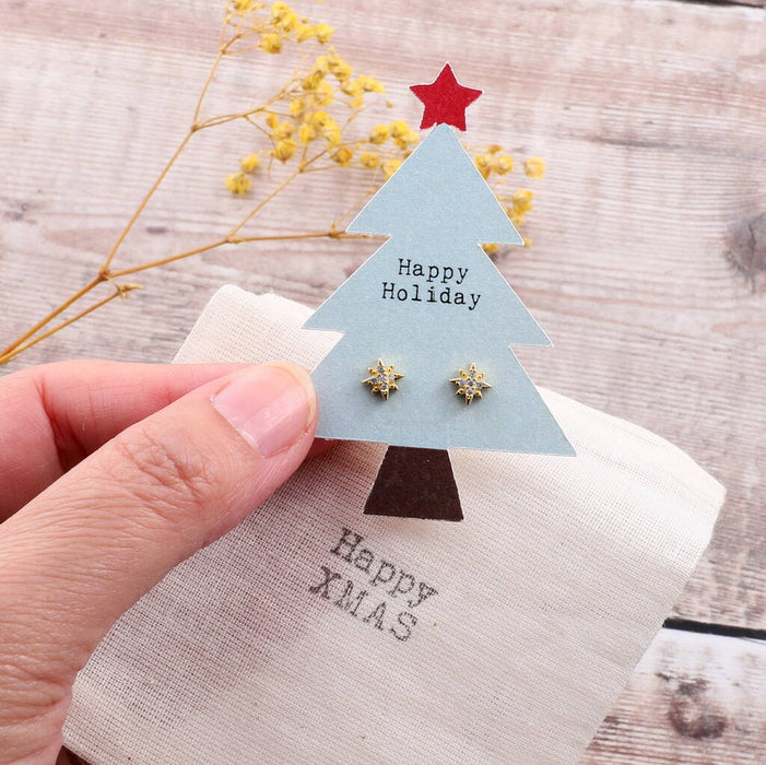 Star Earrings On A Christmas Tree Card