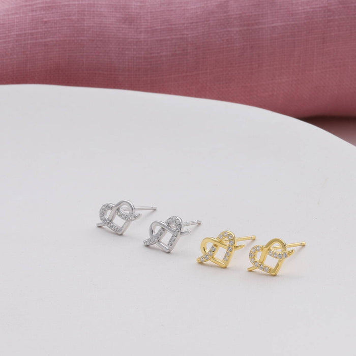 'This Girl Can' Sterling Silver Heart Knot Earrings